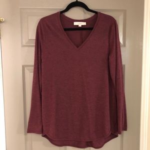 LOFT Long sleeve v-neck tee, dark burgundy, Size L